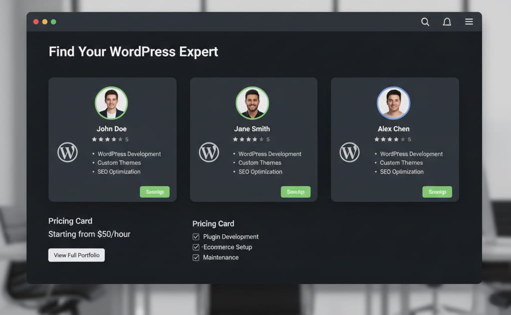hiring wordpress expert on freelance platform with reviews and pricing