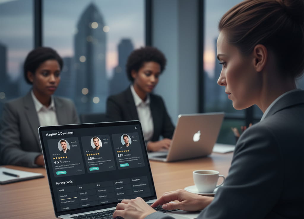 Online platforms displaying Magento 2 expert profiles and pricing