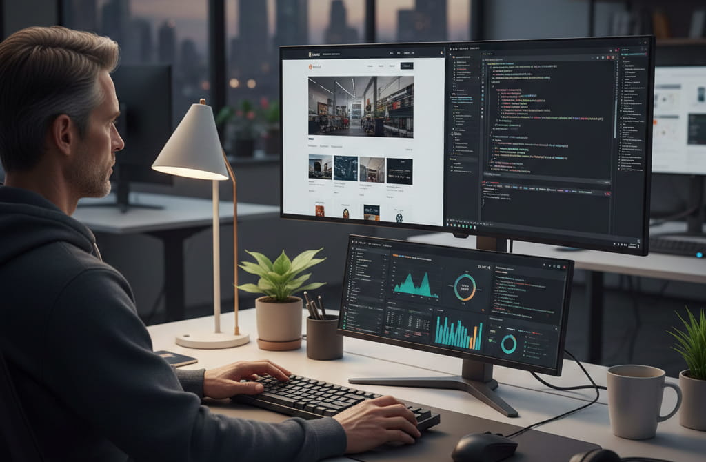 Web developer optimizing website performance and user experience