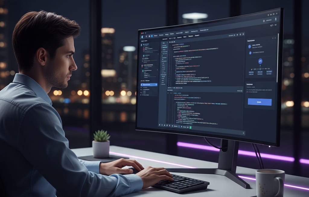 Professional PHP developer coding a scalable backend web application