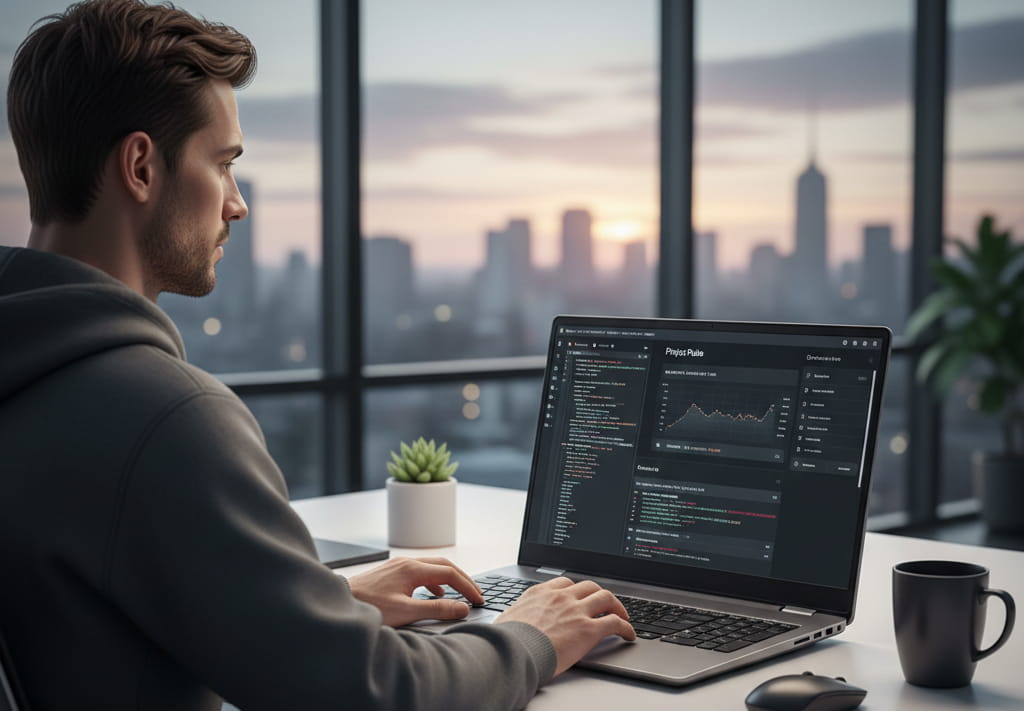 Ajax programmer working on dynamic website development using JavaScript