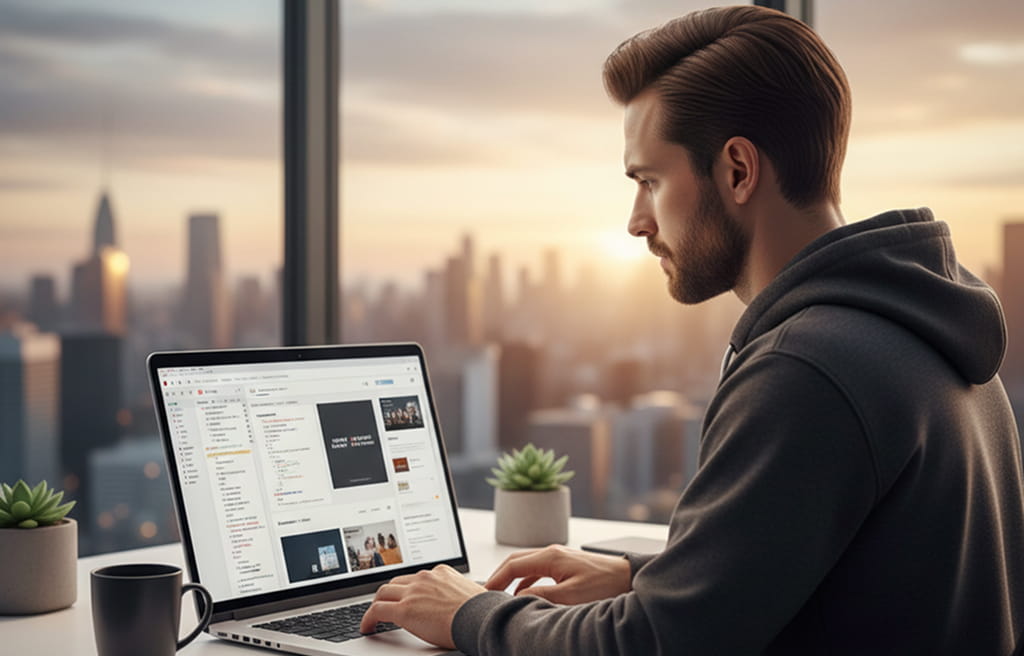 HTML expert working on professional website development using semantic HTML