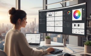 Web designer creating modern responsive website layouts