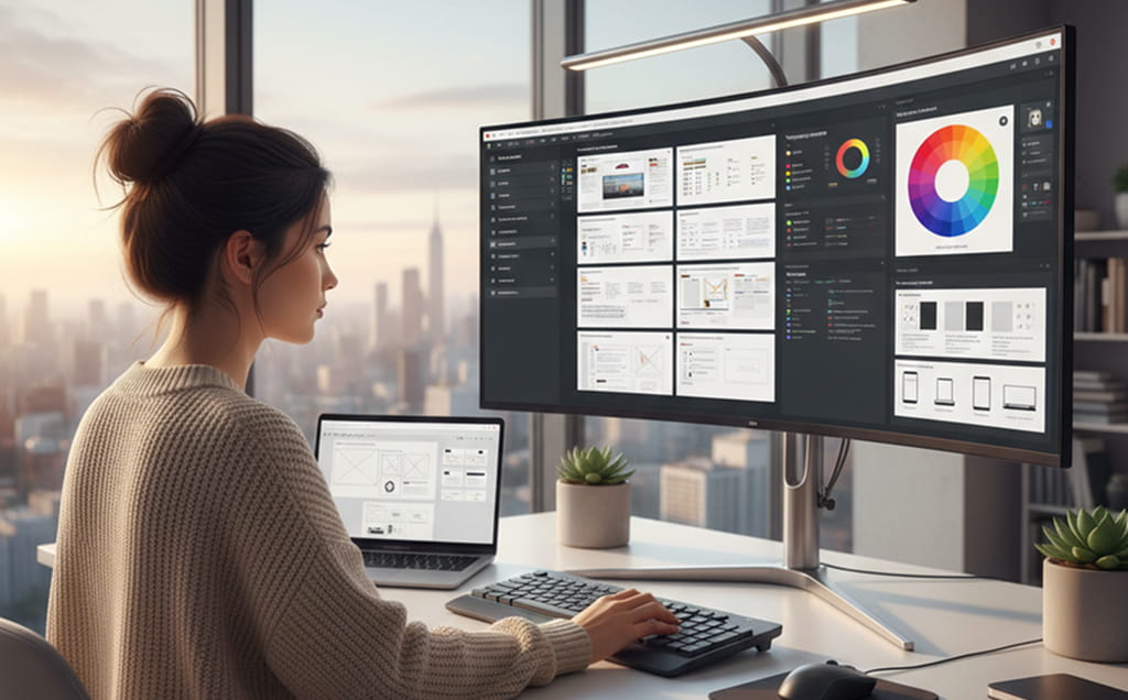Web designer creating modern responsive website layouts