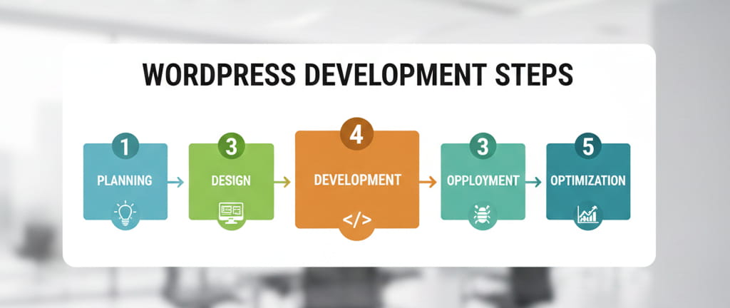 Step-by-step WordPress development workflow diagram